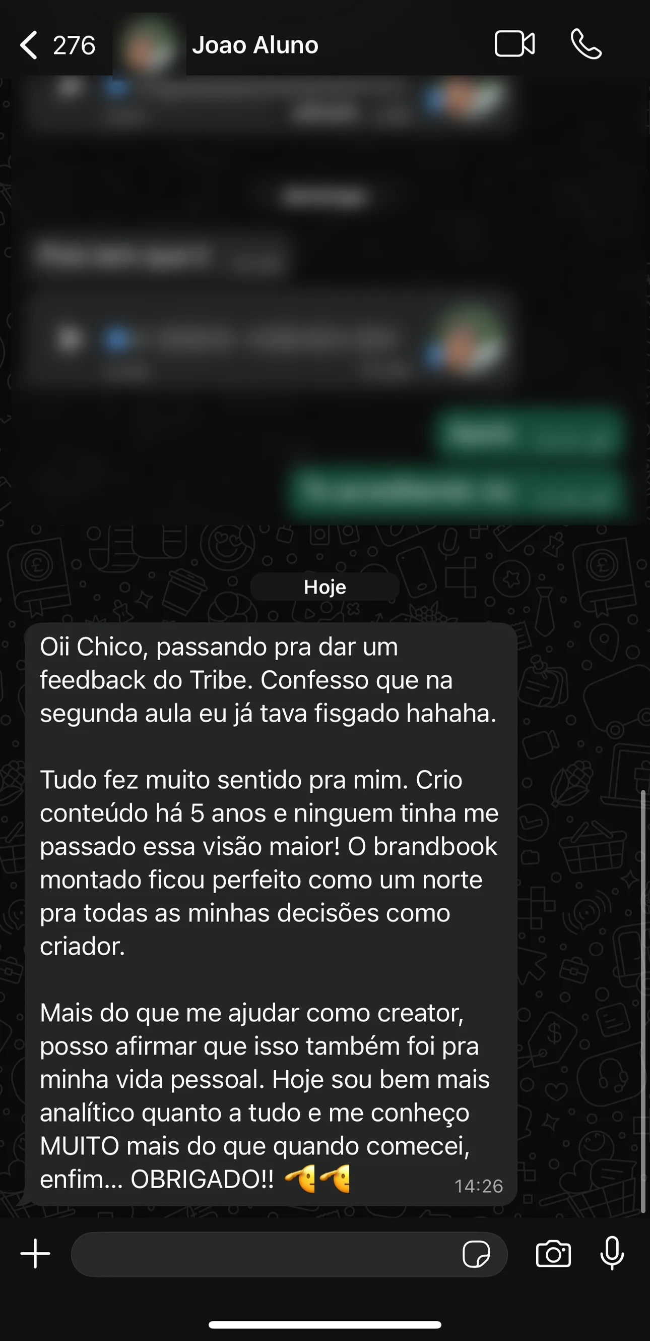 Depoimento de aluno do Método Tribe